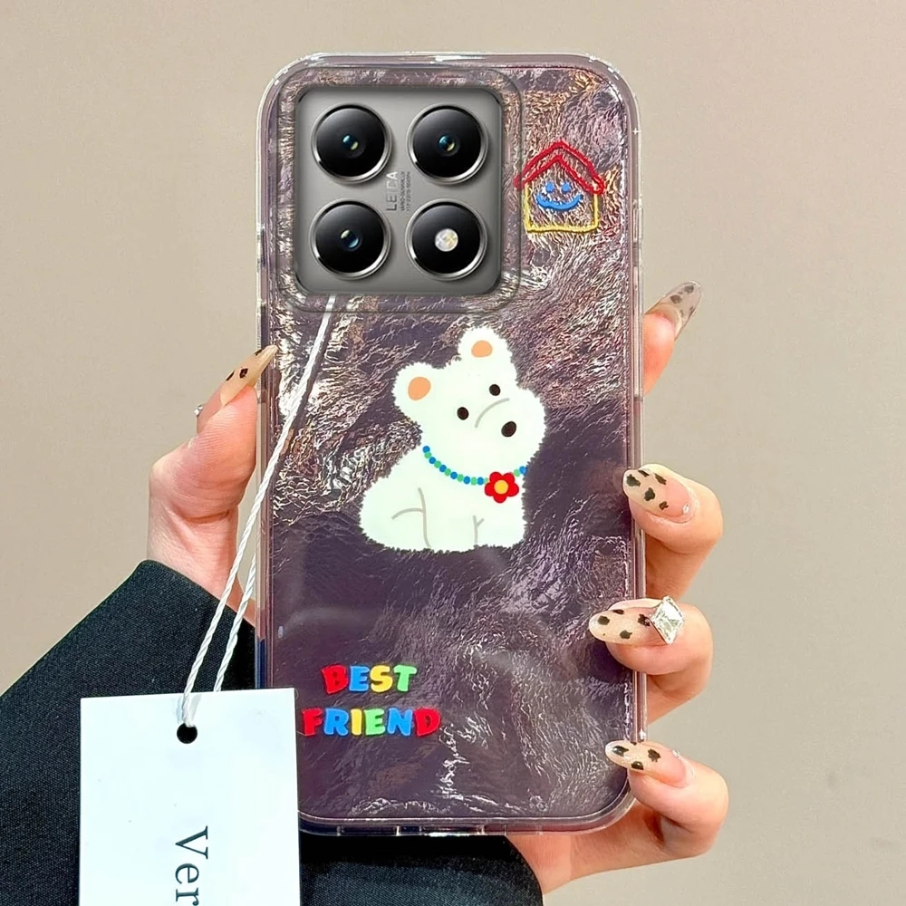Rosa Simpatico Cane Modello Del Fumetto Glacier Texture Ragazze Donne Cassa Del Telefono Per Xiaomi 14T 13T Pro 11 Lite 5G NE Copertura Antiurto
