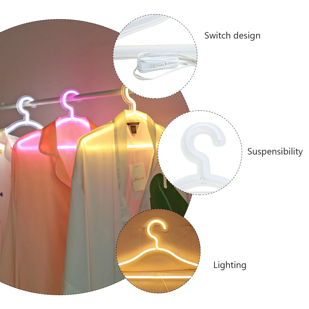 LED Hanger Neon Light Decoration Creative Colored Lights Practical Clothes Stand Acrylic Photography Prop Premium Material