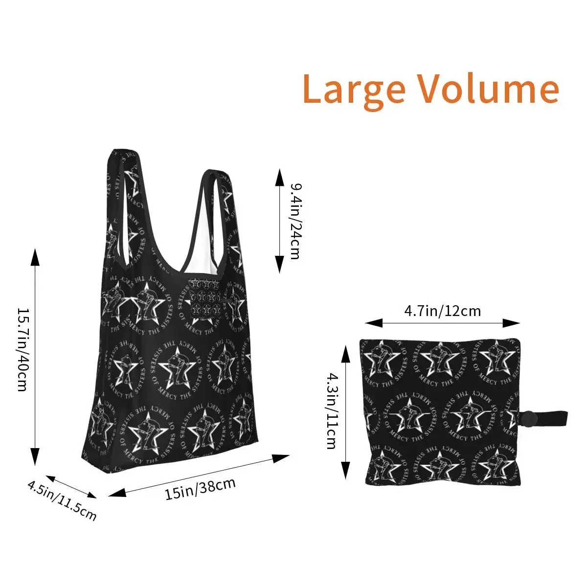 Round Text Logo Goth The Sisters Of Mercy Shopping Bag Portable Tote Bags Reusable Shoulder Shopper Bag Groceries Handbag
