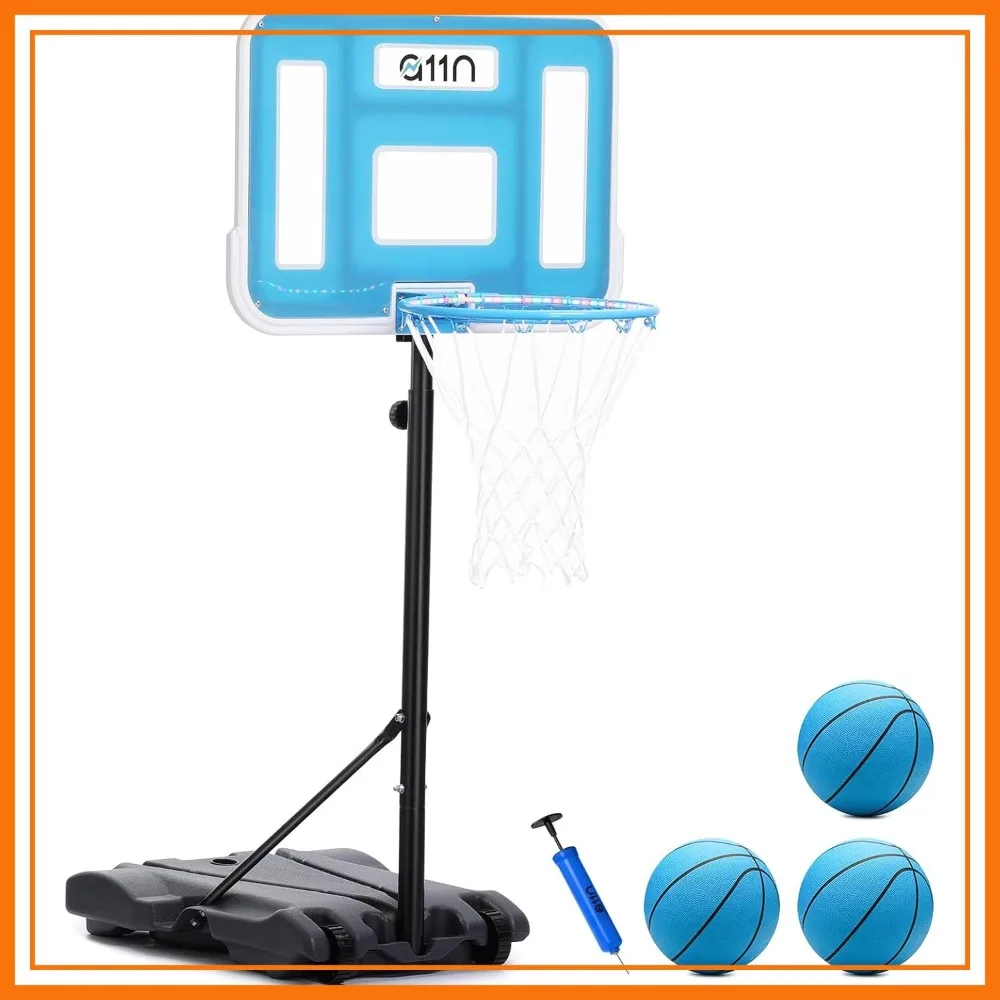 

Pool Basketball Hoop with LED Rim, Adjustable Height, PET Backboard, Sturdy Base, Ball & Pump