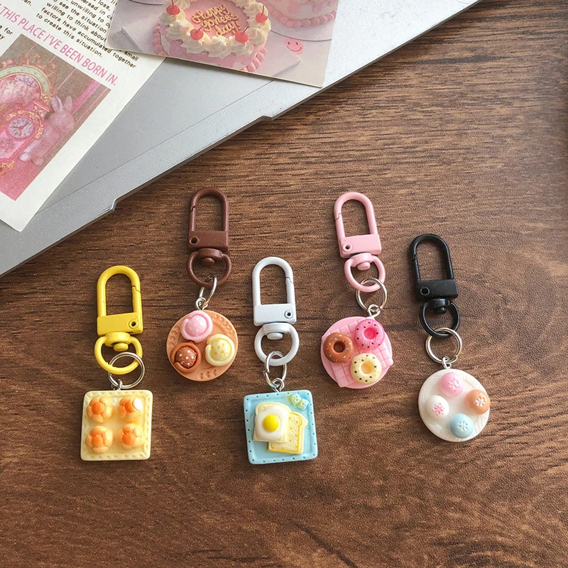 Sweet Cute Dessert Food Keychain Pendant Cartoon Lovely Keyring For Women Girls Kawaii Backpack Decoration Accessories Gifts