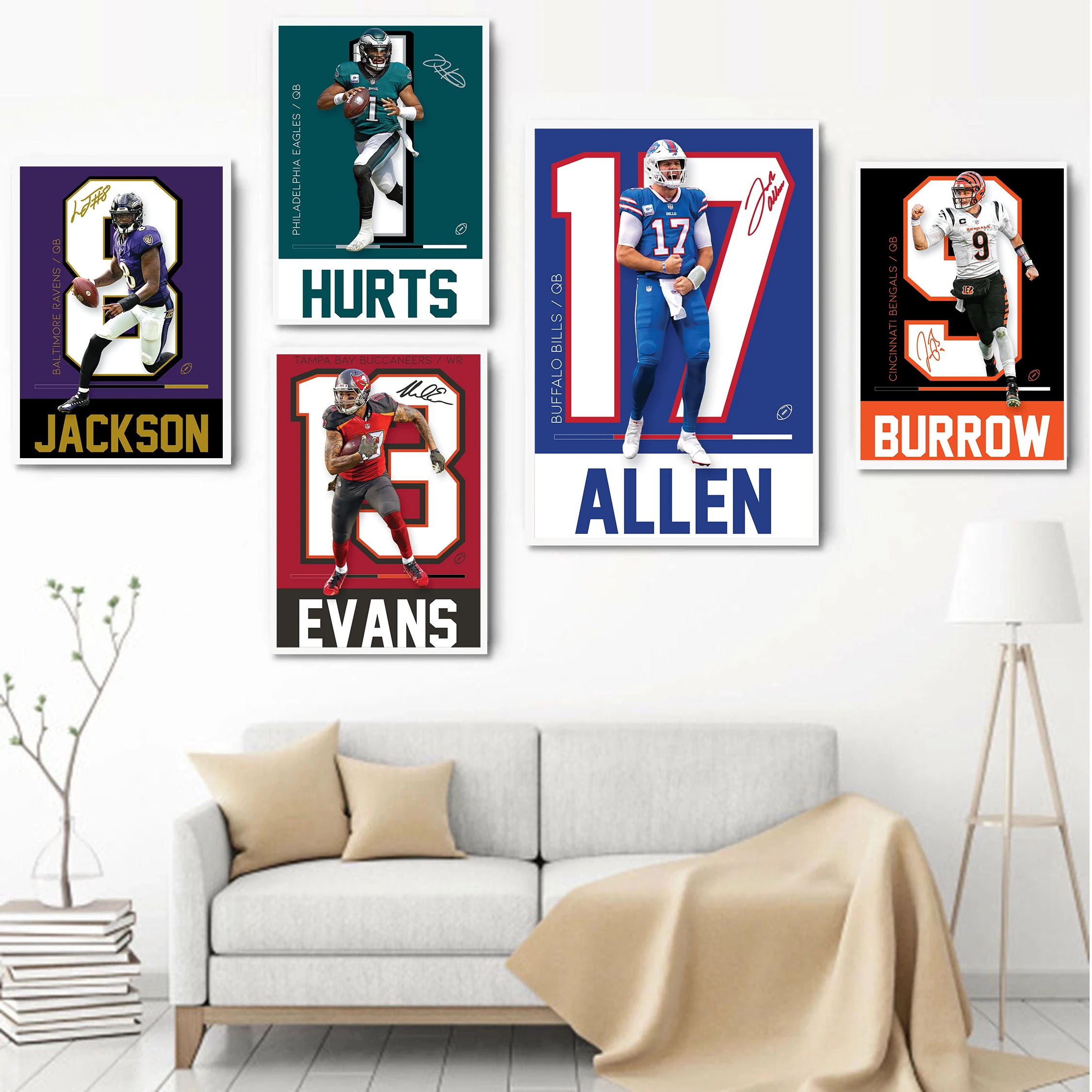 Famous Sports American Football Poster Minimalist NFL Soccer Star Prints Canvas Painting Wall Art Picture Home Living Room Decor