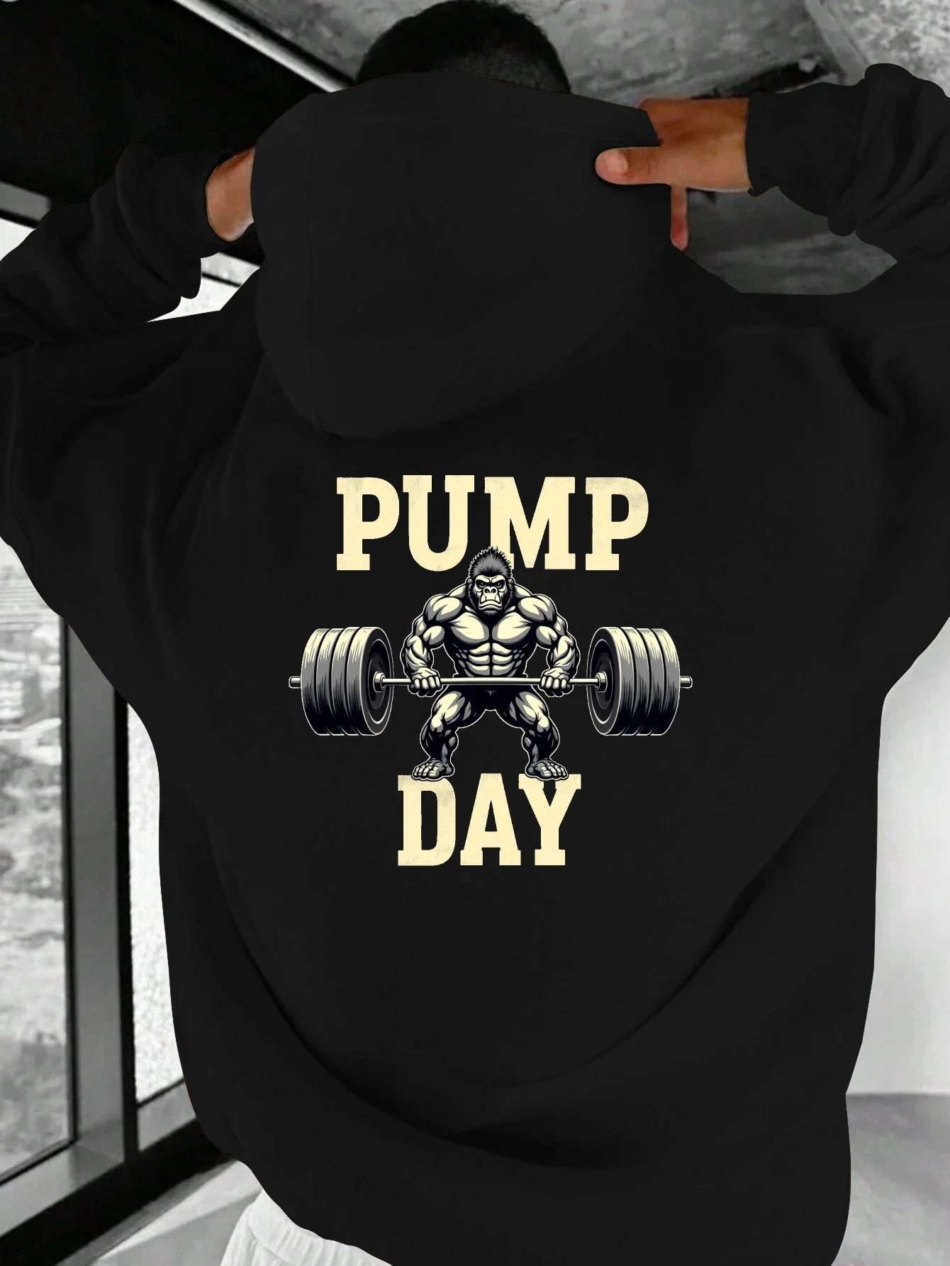 Weightlifting workout men's pullover hooded sweatshirt - Bold fitness pattern print - Comfortable and loose-fitting hoodie