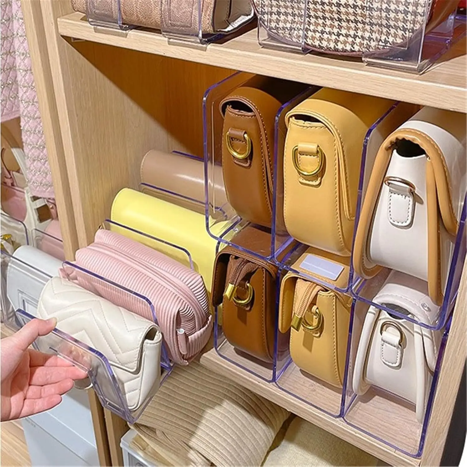 2pcs Clear Acrylic Desk File Sorter Purse/Handbag Organizer Clutch Divider Mesh Folder Office Supplies Stand Bookshelf