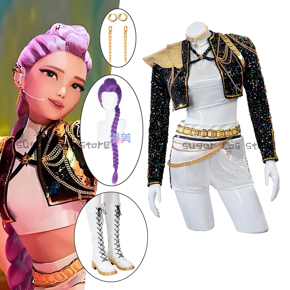 

KPOP Huntrix Rumi аниме фильм косплей костюм парик KPop униформа охотников на демонов Хэллоуин карнавальный реквизит для вечеринки для женщин и девочек