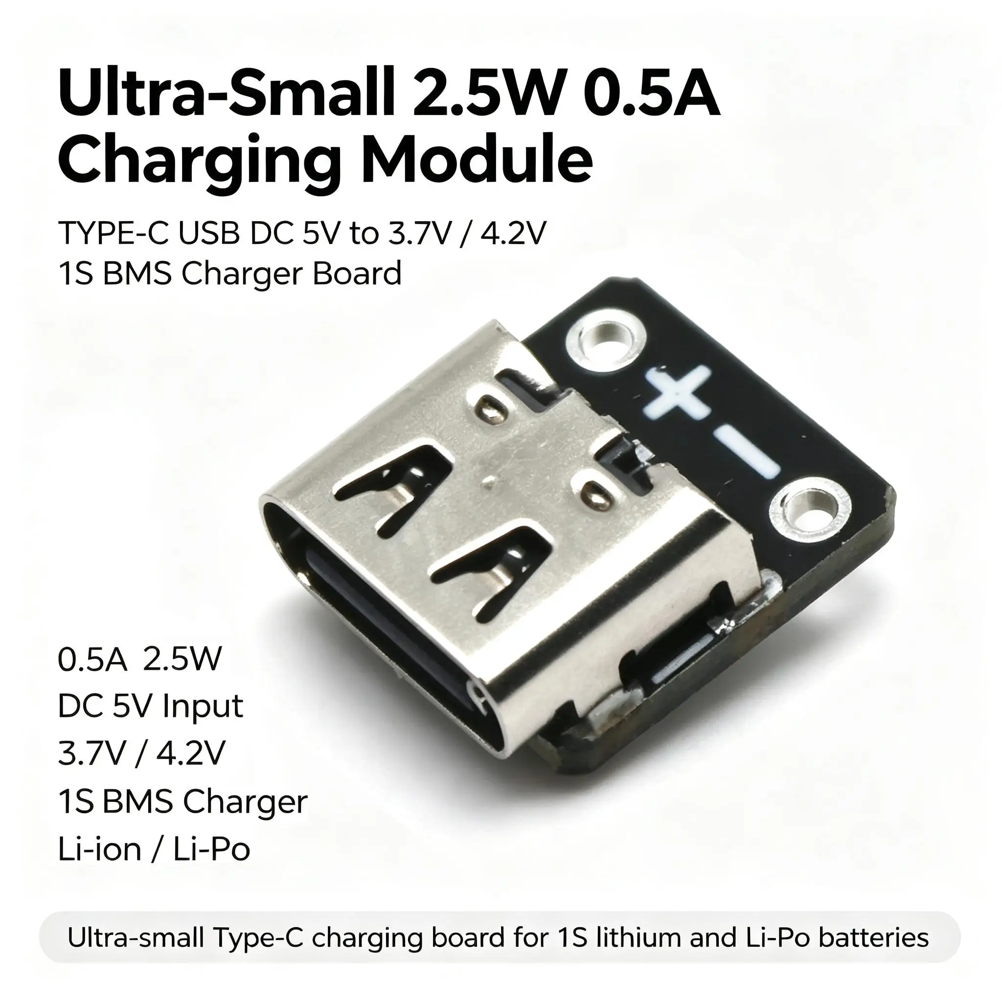 DYKB Lithium Battery Charging Module Ultra-Small 2.5W 0.5A TypeC USB DC 5V TO 3.7V 4.2V 1S BMS LiIon/LiPo Batteries Charger