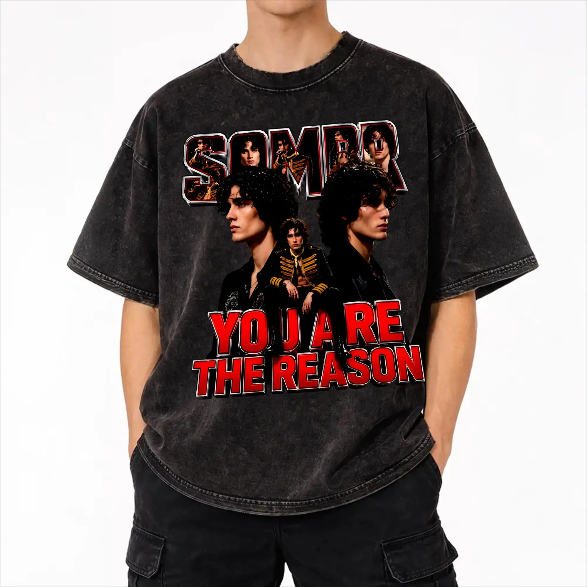 Graphic Printed Sombr Youare The Reason World Tour 2026-2027 Washed Shirts Apparel Oversize T-Shirt  for Men Women Tee