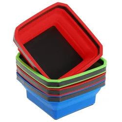 3Pcs Collapsible Magnetic Parts Tray Set Silicone Foldable Magnetic Tool Tray Screw Bowl Tool Part Storage Box Organizer