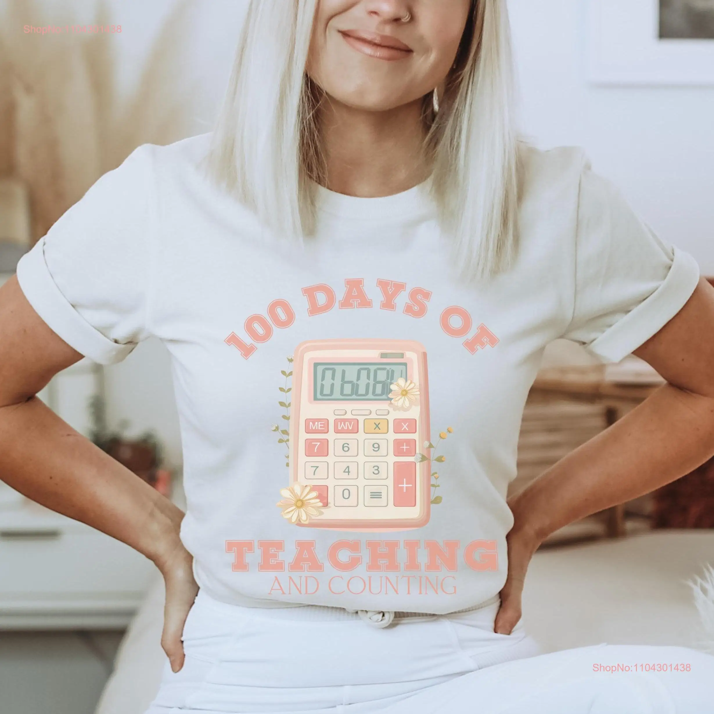 100 Days of Teaching and Counting Teacher T Shirt School Celebration Boho Pastel Chic Feminine Pastels 100th Day Educator