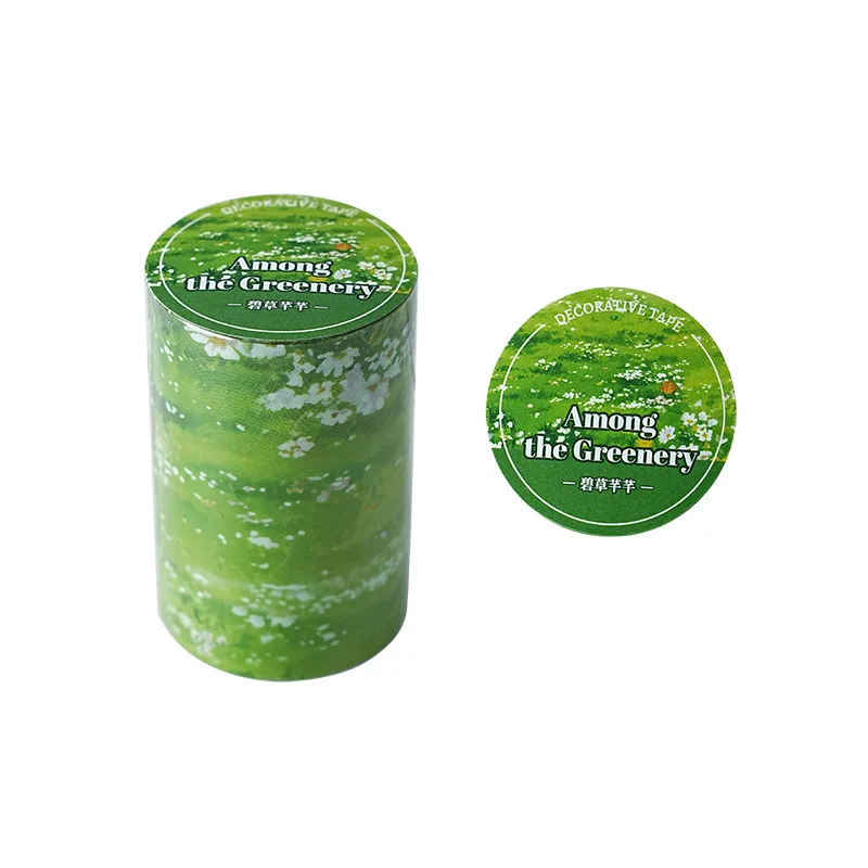 Premium White Ink Craft Tape Roll 5m Casual Green Walk Pebble Trail Scene for Scrapbook Journal Decoration Portable