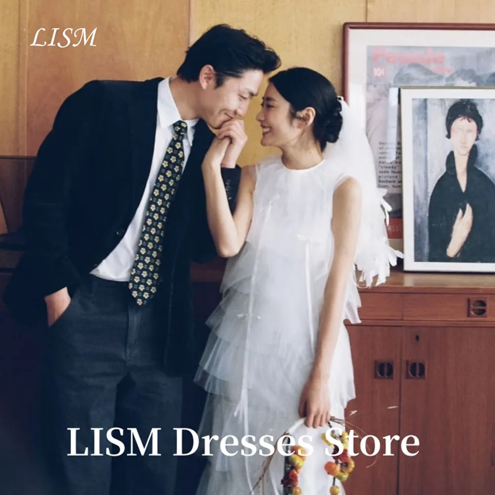 

LISM Sleeveless A-Line Korea Wedding Dresses Photo Shoot Soft Tulle Ankle Length Elegant Bridal Gowns웨딩드레스Customized Corsets