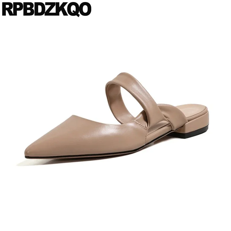 

Trending Pointed Toe Nude Mules Slides Flats Designer Shoes China Ladies Slip On 2022 Slippers Genuine Leather Sandals Women