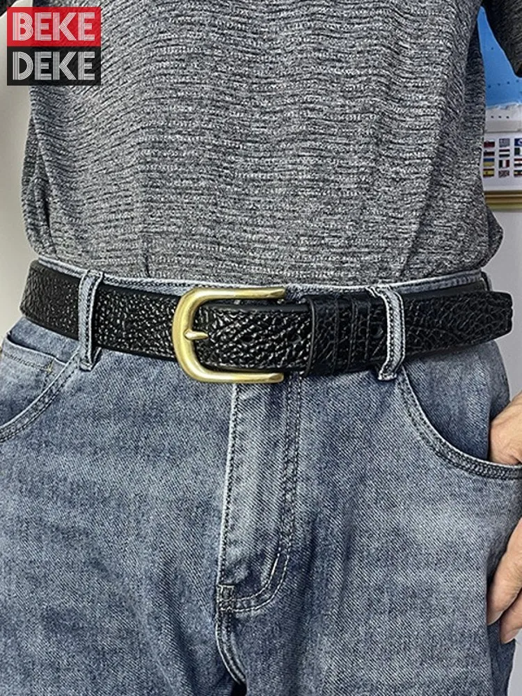 

Винтажный мужской однотонный латунный ремешок с пряжкой из натуральной воловьей кожи для джинсов, новый модный пояс в стиле панк, повседневные ремни для сценического шоу