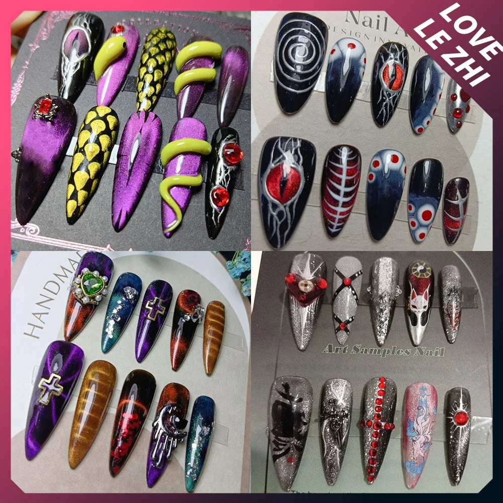

Dark Y2K Spicy Girl Wind Pure Handmade Press On Nail Metal Punk Euro-American Style Detachable Nail Party Sticker Woman Gift