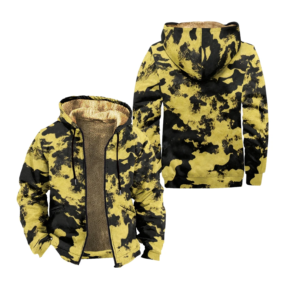 Men's Fleece Zip Up Hoodeds Jacket Winter Man Harajuku Unisex Casual Outerwear Parka for Men Printing Streetwear