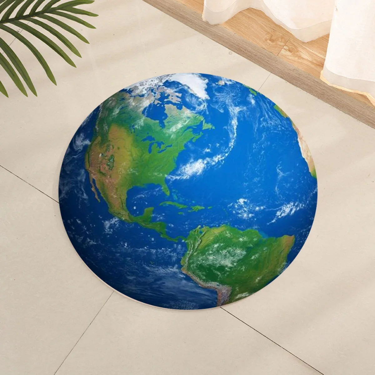 2d Printed Deep Blue America Continent Globe Round Area Rug Non Slip Floor Mat For Geographic Science Home Decor Gift