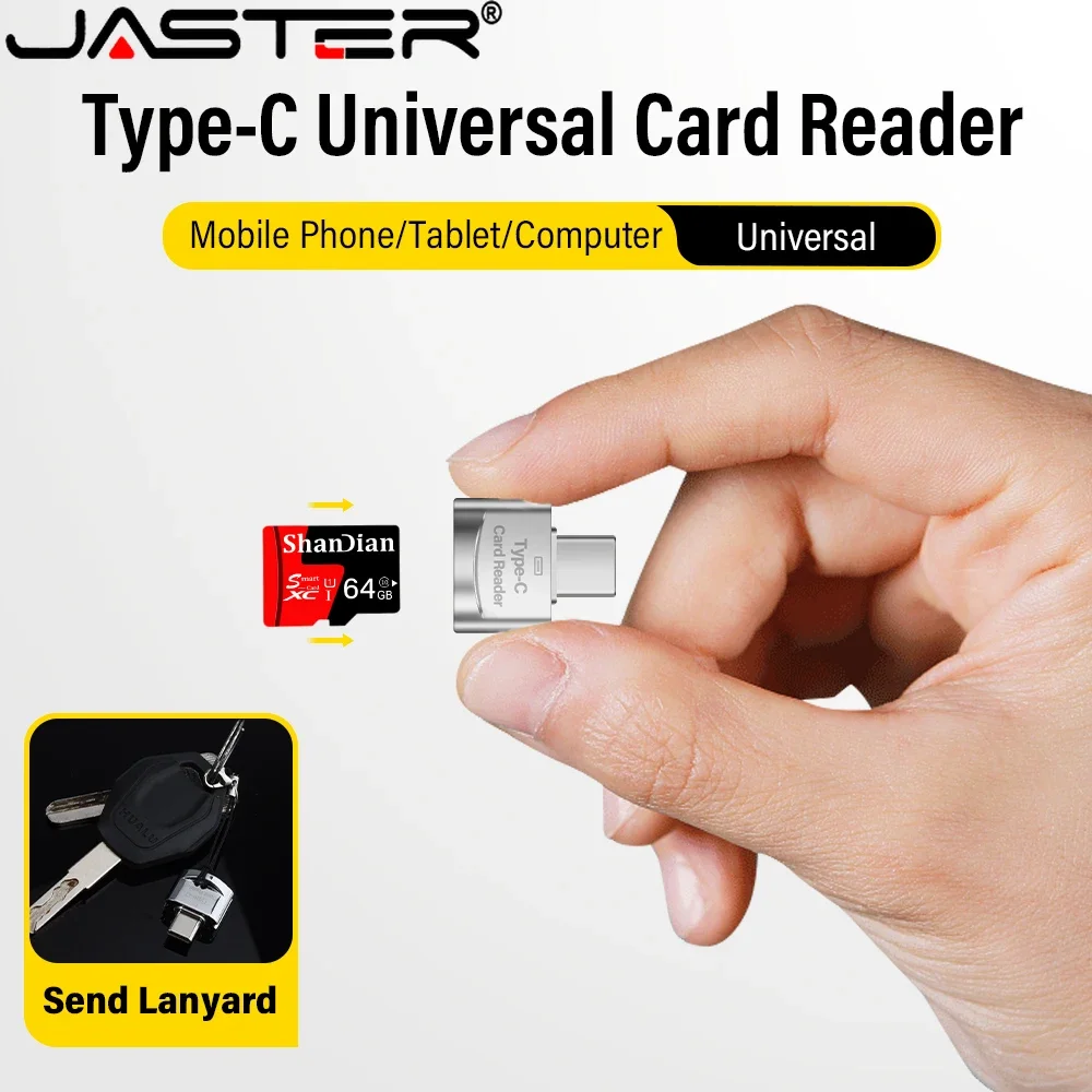 JASTER Type-C Metal  Universal Card Reader High Speed Use for Mobile Phone Tablet Computer Silver Black Memory Stick Card Reader