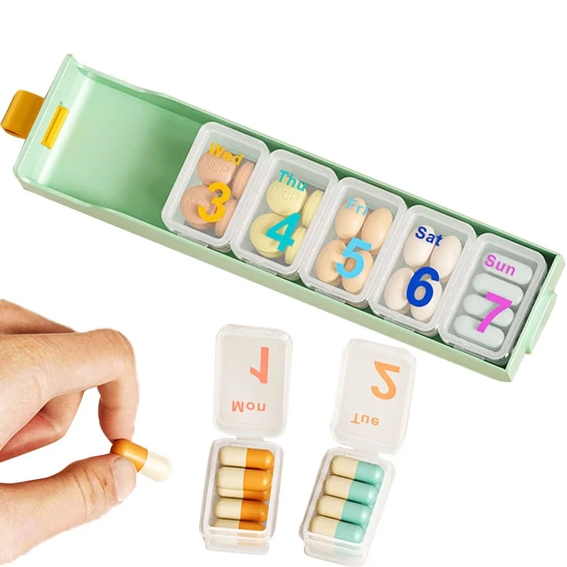 

Органайзер для таблеток Коробка для таблеток 7-дневный еженедельный органайзер для таблеток с большими отделениями Большой футляр для таблеток для витаминов Органайзер для лекарств