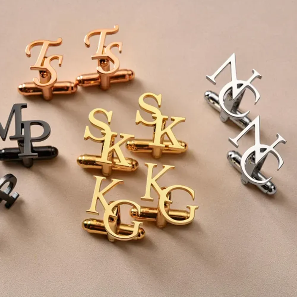 أزرار أكمام مخصصة للعريس، هدايا العريس، أزرار أكمام مخصصة للرجال بأحرف أولى، مجوهرات من صلب لا يصدأ، هدايا أفضل رجل