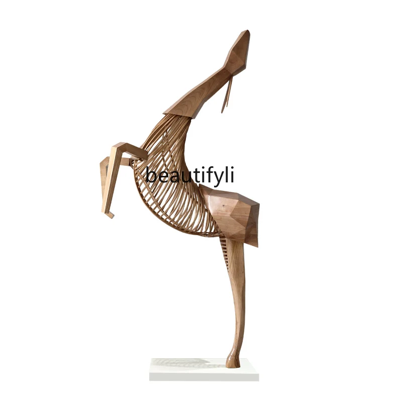 

Wood carving geometric deer floor ornaments, soft decoration large abstract sculpture installation artwork