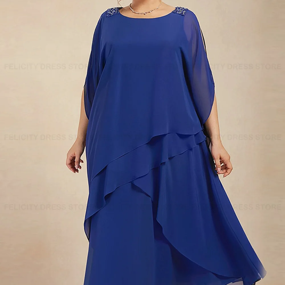 Vestido de talla grande para madre de la novia, Vestidos de fiesta de boda con cuello redondo, cuentas, lentejuelas, volantes, Elegantes, 2023