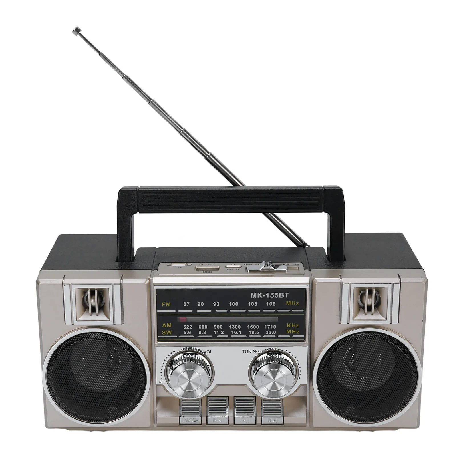 Radio portátil FM AM SW de banda completa con mango, Radio de calidad de sonido claro, Altavoz Bluetooth RGB, batería integrada de 1200mAh