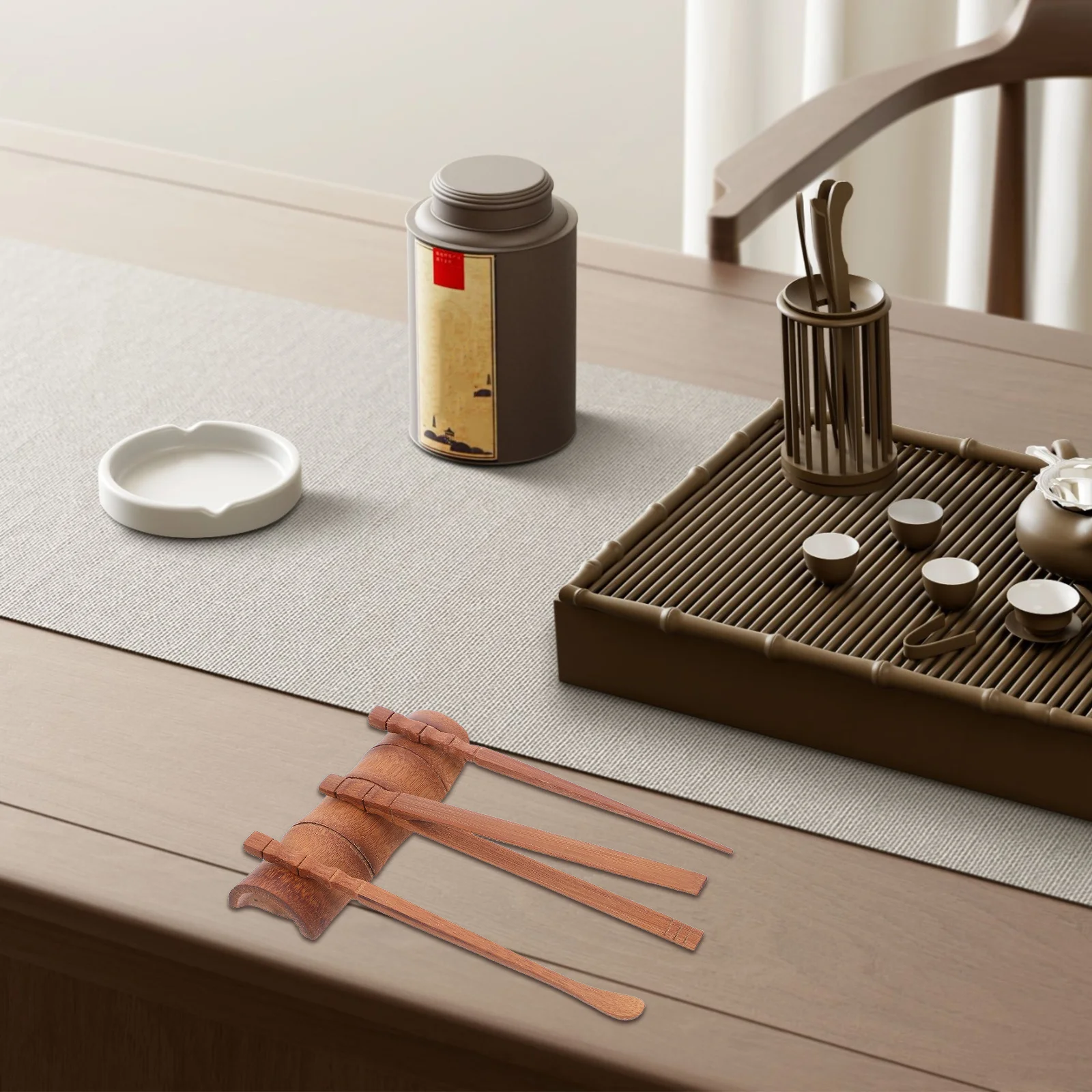 

1Set Bamboo Gongfu Tea Set Light Brown Traditional Tea Ceremony Accessories Scoop Clip Spatula for Office Home Travel Brewing