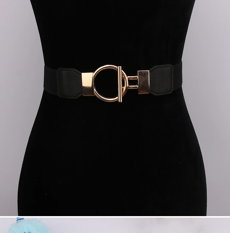 Damenmode-Gürtel mit runder Schnalle, einfacher 4 cm breiter elastischer Bund, dekoratives Temperament-Taillenmieder – Detail 2