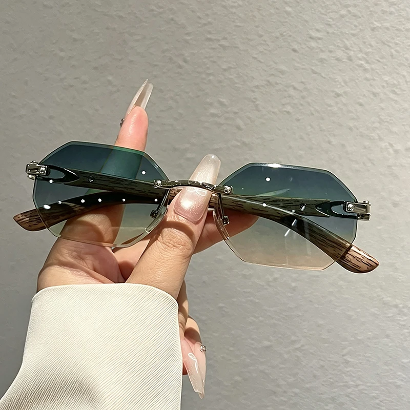 KAMMPT Rimless Polygon Sunglasses Women Fashion Vintage Elegant Casual Decor Shades 2026 New Trendy Design Outdoor Sun Glasses