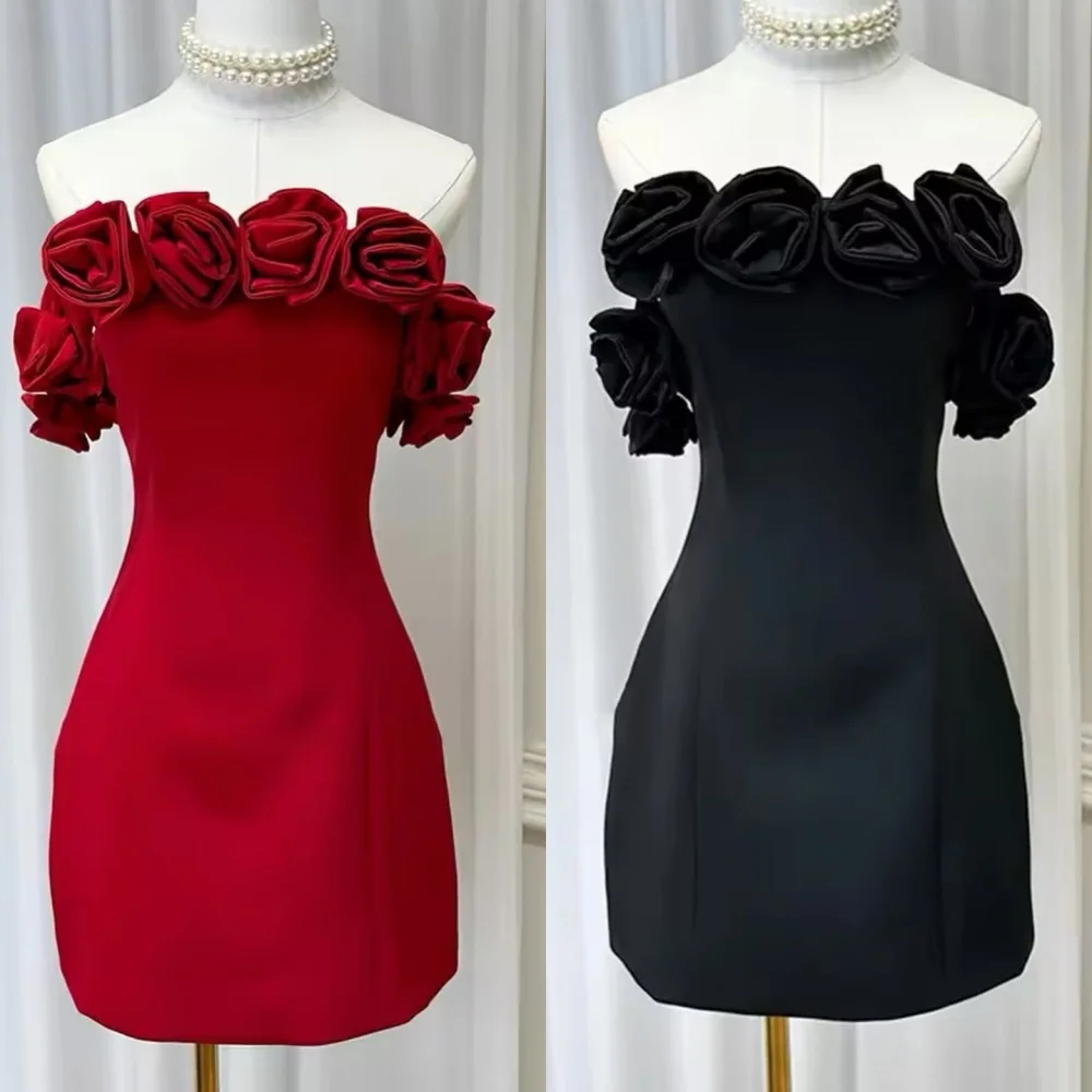 

Customized Sexy Jersey Pleat Flower A-line Strapless Short Dresses Evening Dresses Classic Exquisite Modern Style Pastrol Unisex