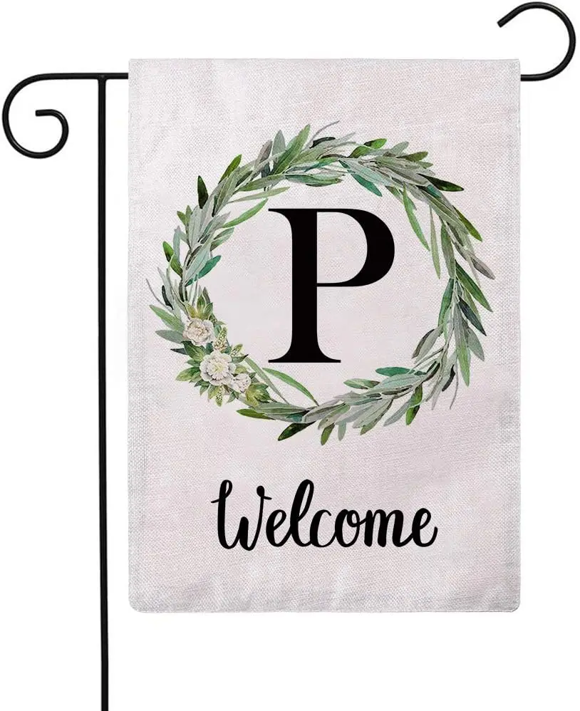 

ULOVE LOVE YOURSELF Welcome Decorative Garden Flags with Letter P/Olive Wreath Double Sided House Yard Patio Outdoor Garden Flag