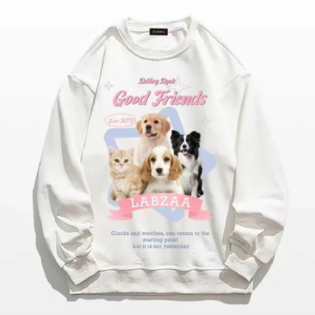 Harajuku Anime Cartoon Cat Graphic Kawaii Sweatshirt Youth Lady Lovely Hoodies Tops Loose Autumn Winter Clothes Korean Trendy