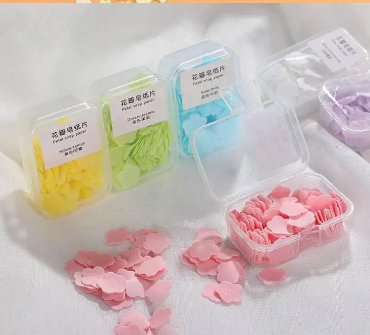 health travel soap washing sheet outing soap paper disposable portable student petal soap sheet color random free shipping