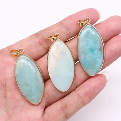 Natural Stone Pendant Oval Shape Pendants Agat Lapis Lazuli Charms for Necklaces Jewelry Making 21*45mm