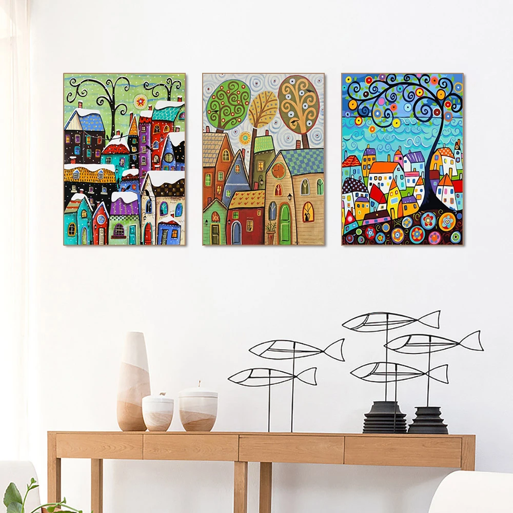 Diy 5d Full Diamond Painting Cartoon Huizen Diamanten Kruissteek Kits Bedrukt Canvas Diy Scenic Art Handgemaakte Huisdecoratie