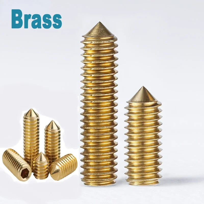 10/30/50/100Pcs M3-M6 Brass Cone Point Set Screws Bolt Copper Steel Allen Head Hex Hexagon Socket Grub Screw