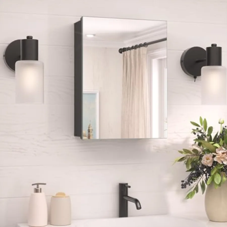 

14 x 18 Medicine Cabinet, Aluminum Mirror Medicine Cabinet Wall Mounted or Recessed with Stepless Adjustable Amply Storage