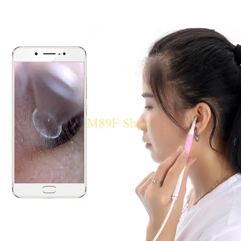 M89F 3 in 1 Ear Cleaning Endoscope Spoon 5.5mm Visual 30W 130W Camera Otoscope with 6 LED Lights Mouth Nose Ear Picker Earwax