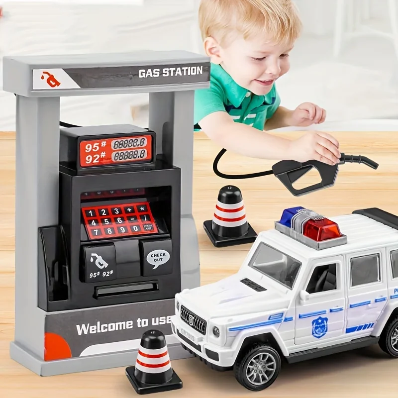 DIY Interactive Youngsters' Gas Station Playset with Realistic Details & Fun Sound Effects Toy Model for Boys (Car Not Included)