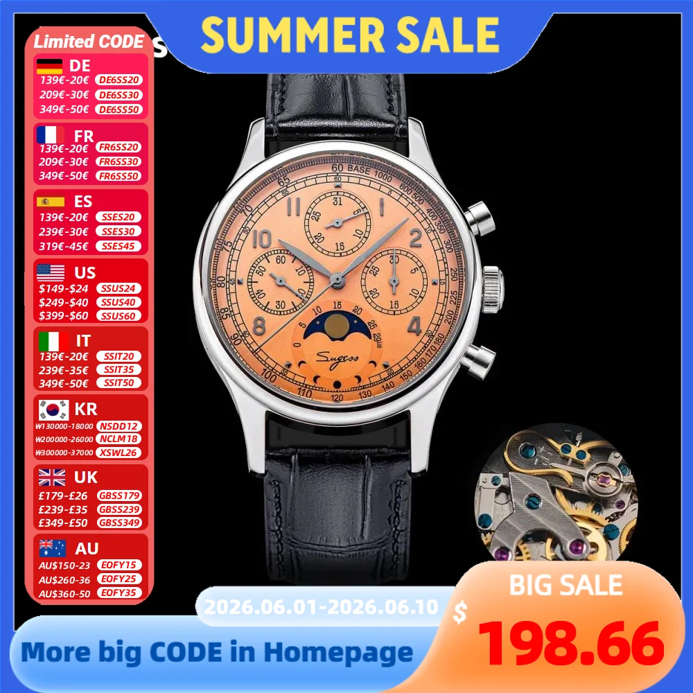 Men's Mechanical Chronograph Watch - Moonphase Sapphire Crystal