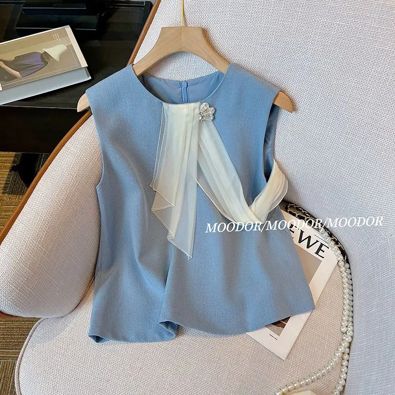 

2025 Summer Simple Sleeveless Fashionable Women's Top With Versatile Temperament And Sweet Pullover Vest Shirt