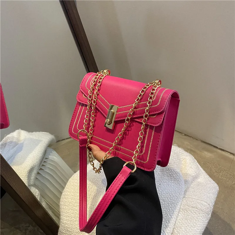 2023 Fashion New High Quality Leather Women\'s Designer Handbag Chain Shoulder Messenger Bag Elegant Female Square Crossbody Bag