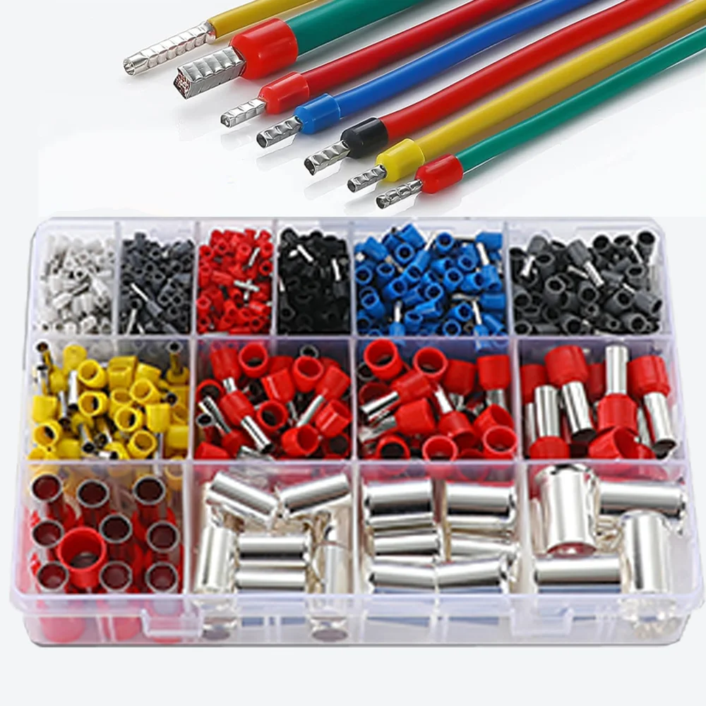 

1000PCS Wire Ferrule Copper Crimp Terminals Insulated Pin Cord End Connectors AWG 22/2/18/16/14/12/10/7/5/4/2 1/0 2/0 3/0 Gauge
