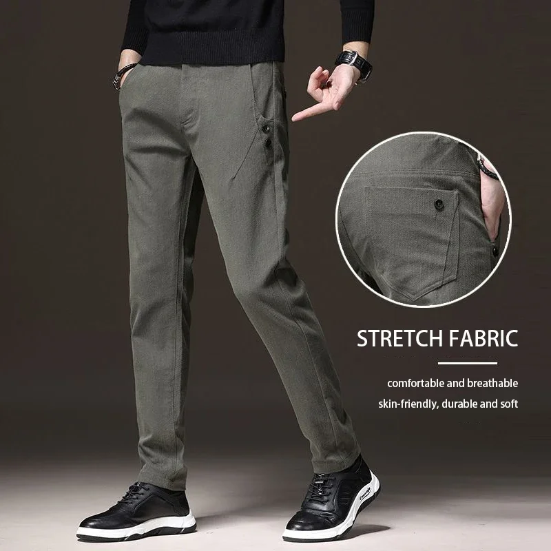 

Мужские высококачественные удобные джинсовые брюки из искусственного денима, мужские повседневные свободные прямые брюки-блейзеры с эластичным поясом, черные, синие брюки