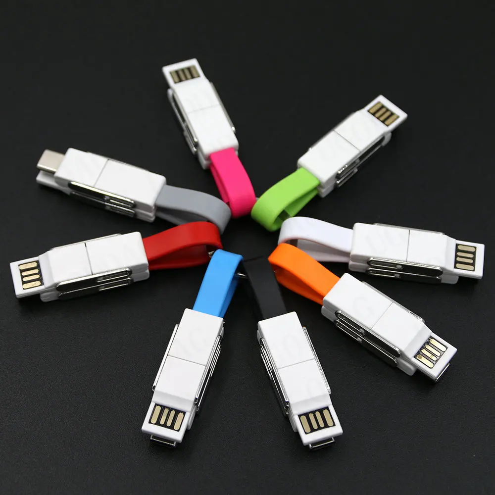 4 in 1 Magnetic Keychain USB Cable Micro USB Charge Wire USB Type C 8Pin Portable Short Power Bank Data Cord For iPhone Android