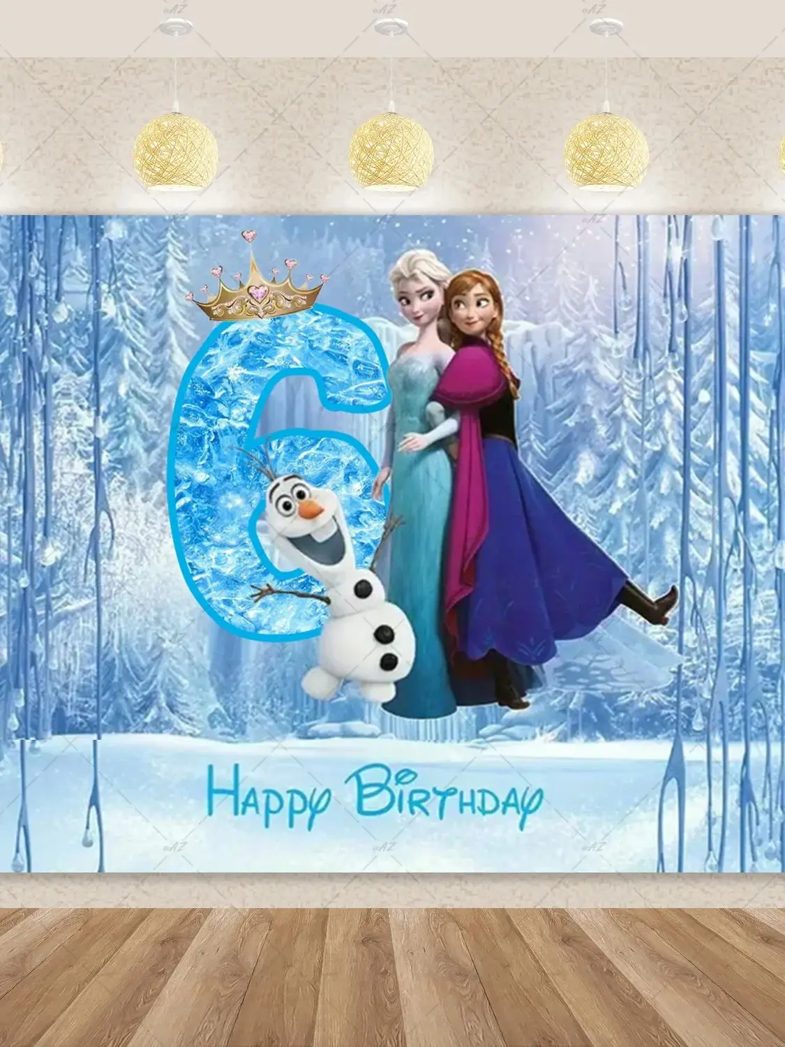 Toile de fond d'anniversaire sur le thème de Frozen, Elsa et Anna, princesse, hiver, flocons de neige, numéro personnalisé, fond de fête d'anniversaire, cadeaux pour filles