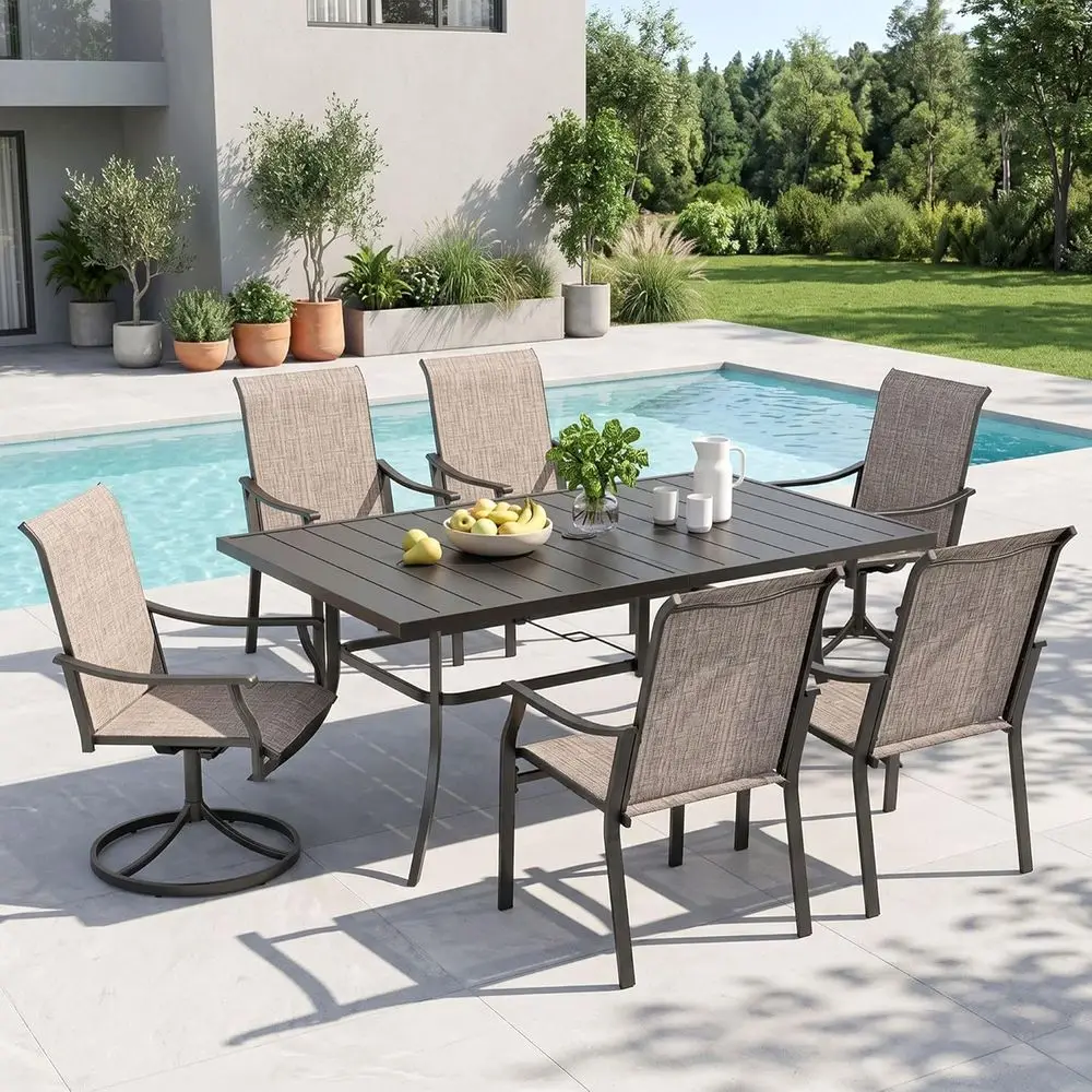 

7-Piece Outdoor Dining Set with 4 Chairs and 2 Swivel Seats, 59 Table for Patio, Lawn, or Park