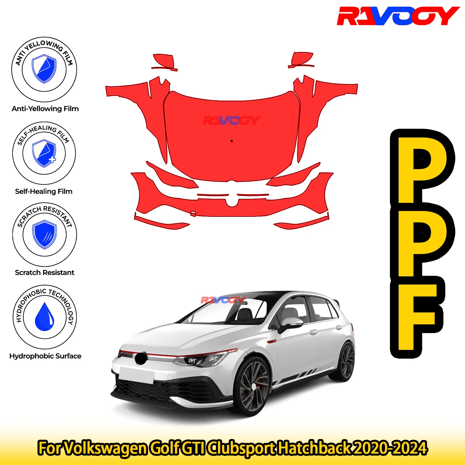 

Для Volkswagen Golf GTI Clubsport Hatchback 2020-2024 глянцевый матовый черный предварительно вырезанный передний комплект PPF защитная пленка для краски