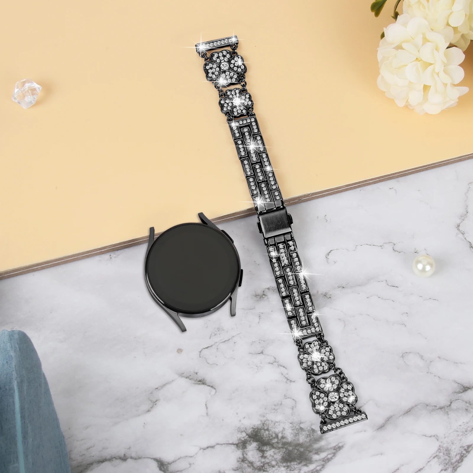 20mm Diamond Strap For Samsung Galaxy Watch 5 Pro 5 4 44mm 40mm Stainless Steel No Gap Clover Bracelet Band for Watch 4 Classic