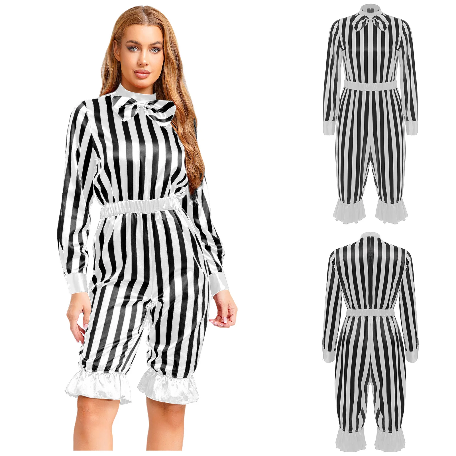 

Женский злой клоун, барабан, труба, команда, Хэллоуин, карнавальный костюм, вечерние цирковые манежи, полосатые боди, униформа